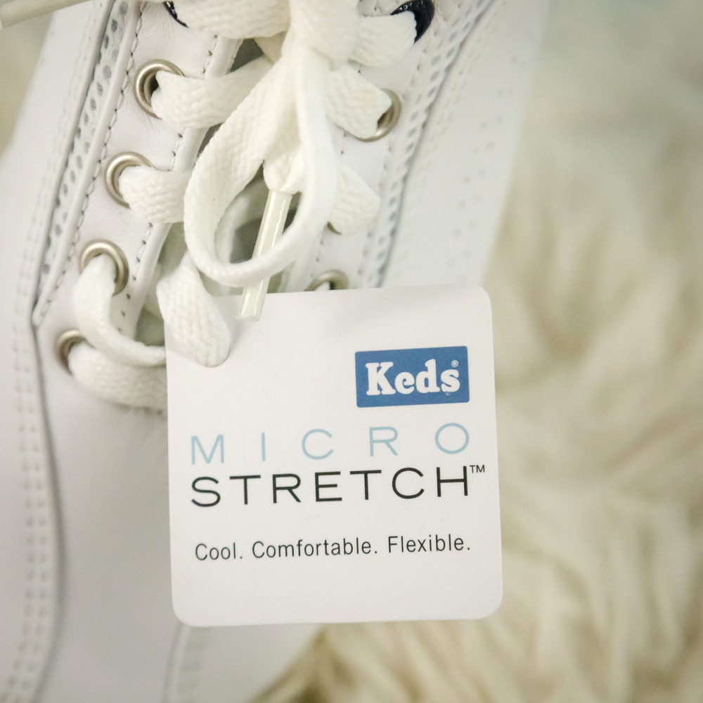 Keds Size 7 White Leather Micro Stretch Low Lace Up Comfort Sneakers Shoes NEW - Picture 5 of 9